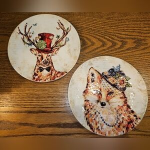 Pier 1 Fancy Elegant Animals set of two Salad Plates - Ironstone, NWT